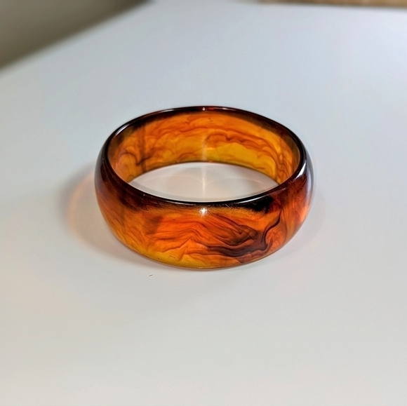 Bakelite 1940s Tortoise Chunky Antique Bangle Bracelet - Picture 7 of 7